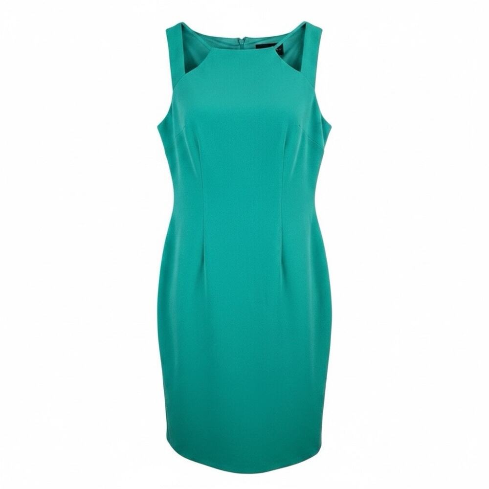 Donna Morgan Teal Green Dress 8 NWT Cut Out Strappy Sleeveless Crepe Sheath